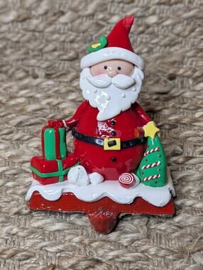 Vintage Christmas Shoppe Santa Stocking Holder Clay Dough Style Cast Iron Base